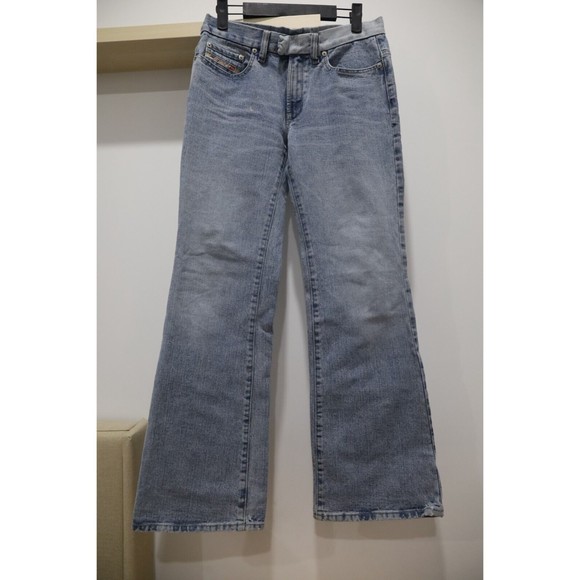 Diesel Denim - Diesel Serpa Womens Size 27 Light Blue Denim Jeans Bootcut Flare Belted Italy